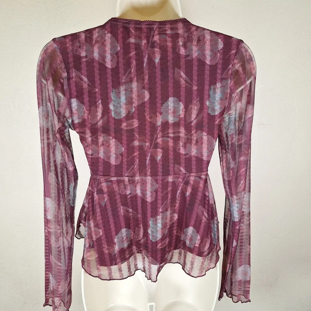 Y2K Babydoll Sheer Mesh Fairy Grunge Whimsi Flowy Floral Top Long Sleeve Small